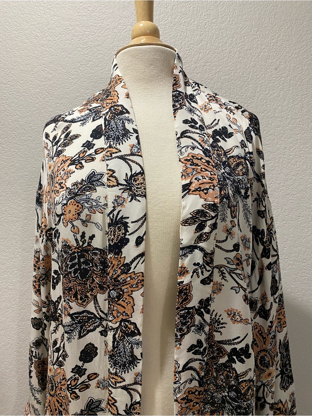 Free People Play It Cool Floral Open Duster Kimono in Cream, Black & Tan - Picture 3 of 11